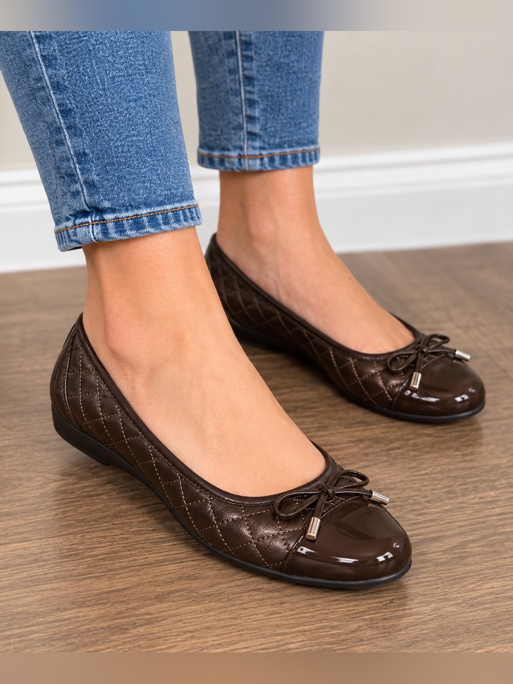 Softspots Panola Leather Quilted Ballet Flats Brown Cap Toe Bow Size 11